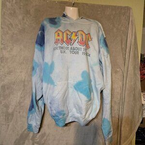 AC/DC Rock'n'roll Tie-Dye Hoodie U.K. Tour 1980s Blue Heart Print Unisex Size 3x